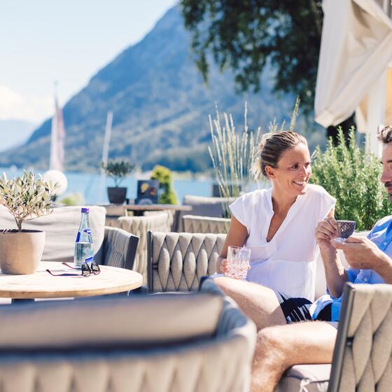 couples drinking coffee at the lake Achensee