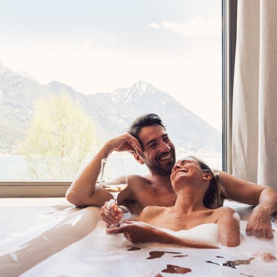 couple's holiday with bathtub in the room